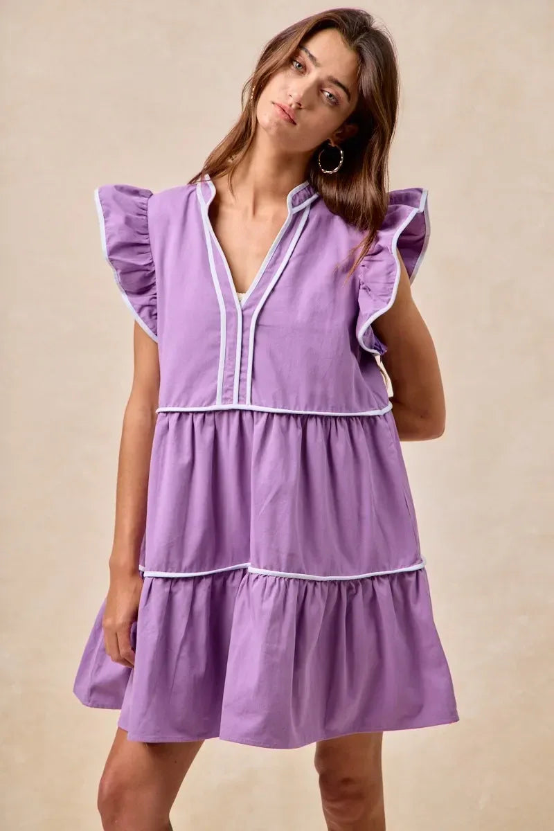 BiBi Gameday Theme Contrast Binding Ruffled Dress - DAVERRI FASHIONS