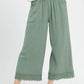 Umgee mint linen wide-leg cropped pants with lace trim
