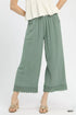 Umgee mint linen wide-leg cropped pants with lace trim