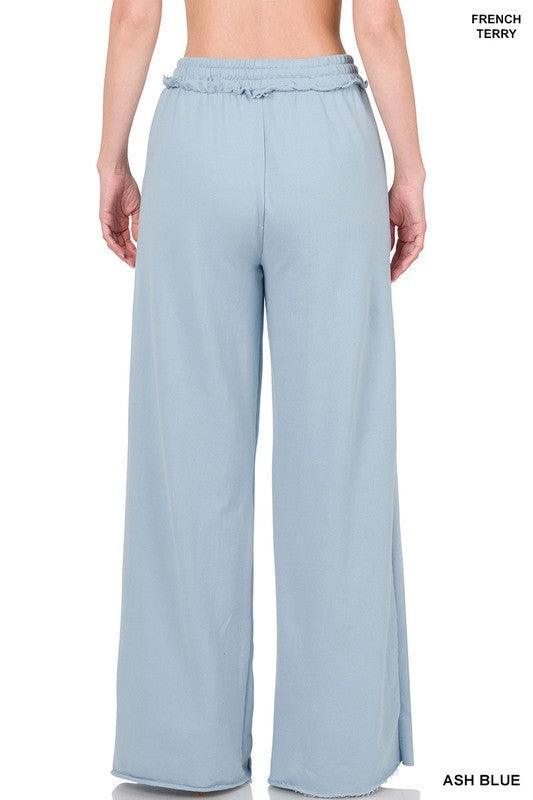 French Terry Drawstring Waist Raw Edge Hem Pants Pants