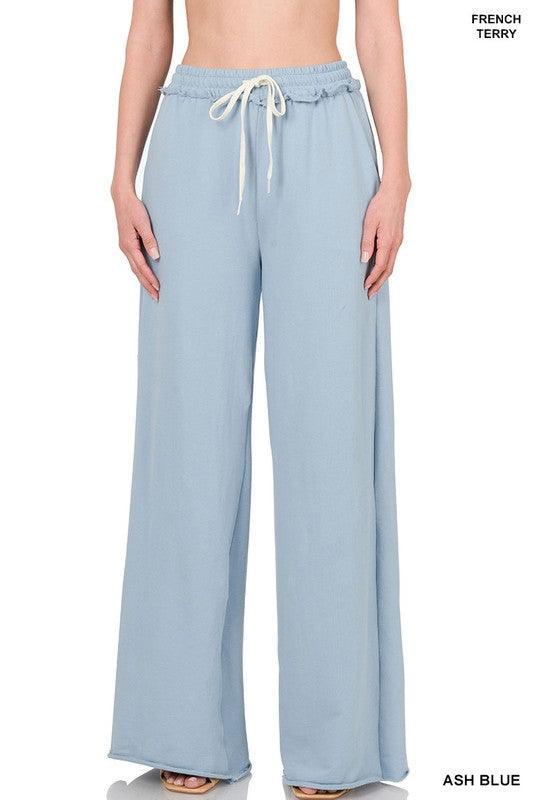 French Terry Drawstring Waist Raw Edge Hem Pants Pants