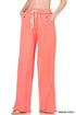 French Terry Drawstring Waist Raw Edge Hem Pants CREAM CORAL Pants