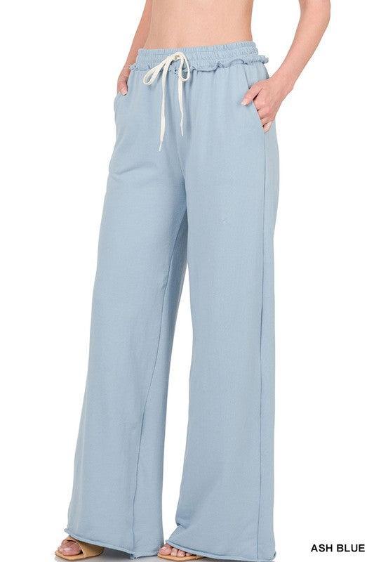French Terry Drawstring Waist Raw Edge Hem Pants Pants