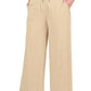 French Terry Drawstring Waist Raw Edge Hem Pants H BEIGE XL Pants