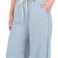 French Terry Drawstring Waist Raw Edge Hem Pants ASH BLUE XL Pants