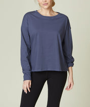 Long Sleeve Oversized Cotton Tee NAVY Tops