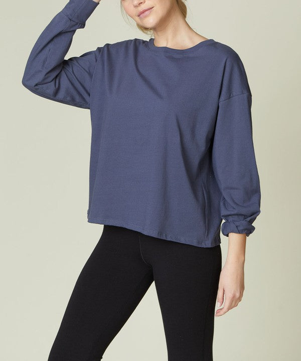 Long Sleeve Oversized Cotton Tee Tops