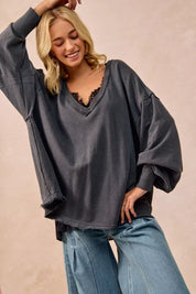 BiBi Mineral Washed French Terry Oversized Sweatshirt | Sweatshirts Daverri Fashions