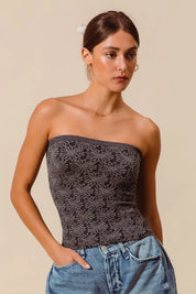 SO ME Jacquard Floral Two Tone Seamless Tube Top | Tops Daverri Fashions