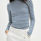 Daverri Fashions Exposed Seam Striped Turtleneck Long Sleeve T-Shirt - DAVERRI FASHIONS