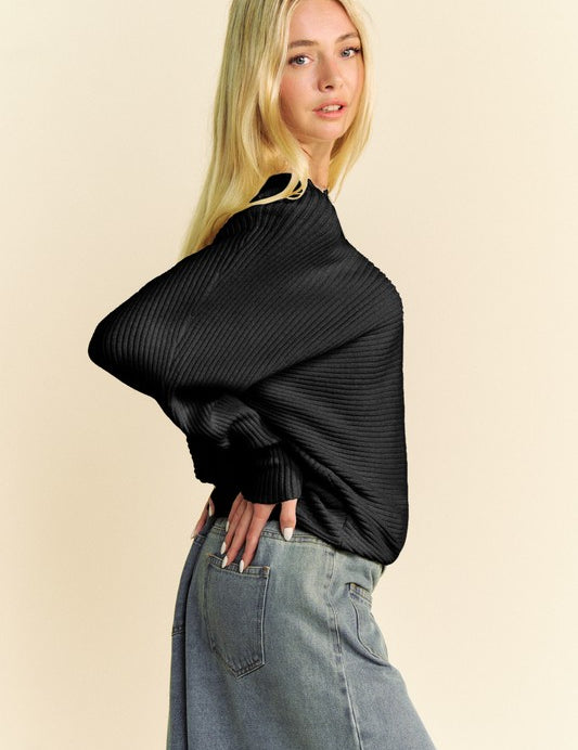 Davi & Dani Round Neck Batwing Sleeve Sweater Tops