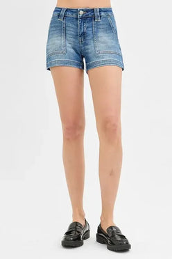 RISEN Low Rise Patched Pocket Shorts - DAVERRI FASHIONS