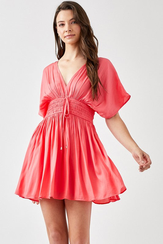 Smocked Waist with Tassel Strap Dress Junior CALYPSO CORAL Mini Dresses