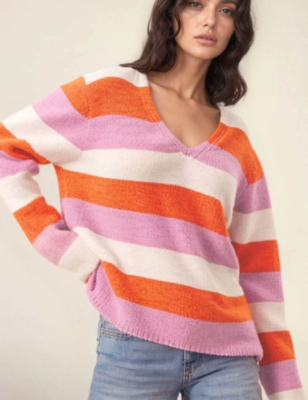 Color Block V-Neck Long Sleeve Sweater | Sweaters Daverri Fashions