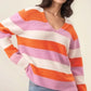 Color Block V-Neck Long Sleeve Sweater - DAVERRI FASHIONS