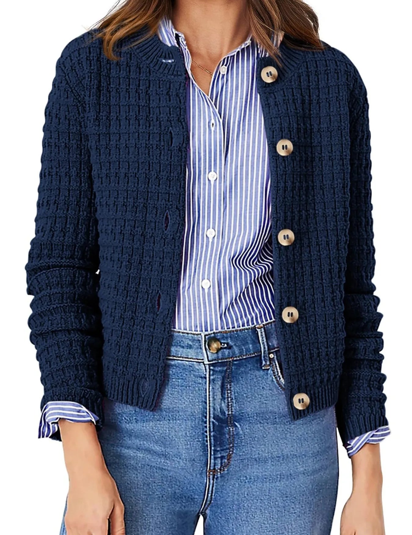 Textured Knit Button-Front Cardigan | Cardigans Daverri Fashions