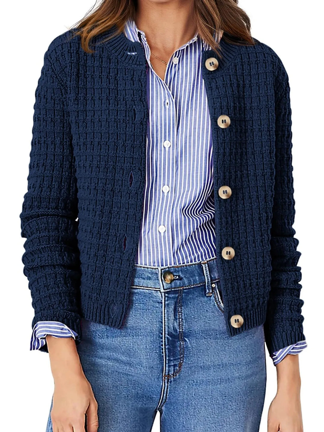 Textured Knit Button-Front Cardigan | Cardigans Daverri Fashions