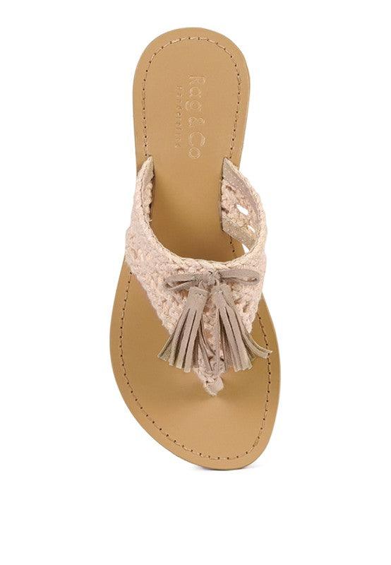 BEECH HANDWOVEN NATURAL SUEDE TASSEL THONG FLATS Shoes