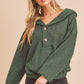 Dark green textured knit Aemi + Co button-front V-neck hoodie