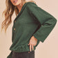 Cozy dark green ribbed knit Aemi + Co button front relaxed fit pullover