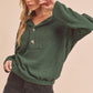 Cozy dark green textured knit Aemi + Co button front hoodie
