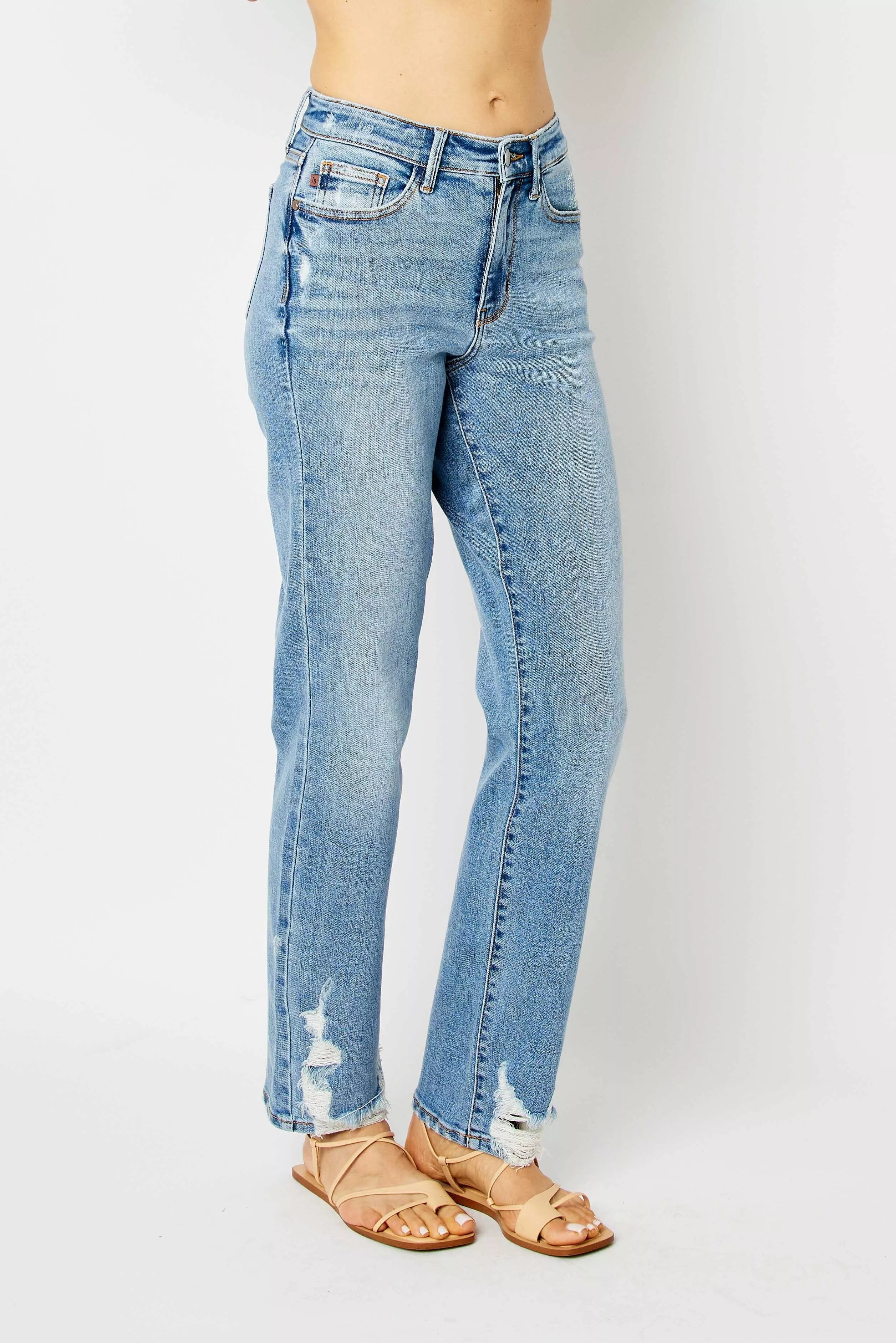 Judy Blue Full Size High Waist Straight Jeans with Heavy Destroy Plus Size | Jeans Daverri Fashions