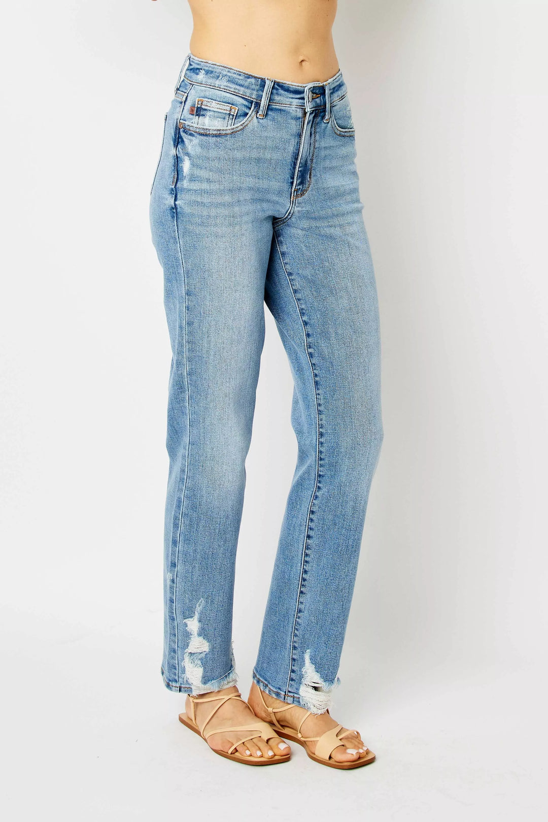 Judy Blue Full Size High Waist Straight Jeans with Heavy Destroy Plus Size | Jeans Daverri Fashions