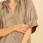 Annie Wear Satin V Neck Open Short Sleeve Woven Blouse Top Tops