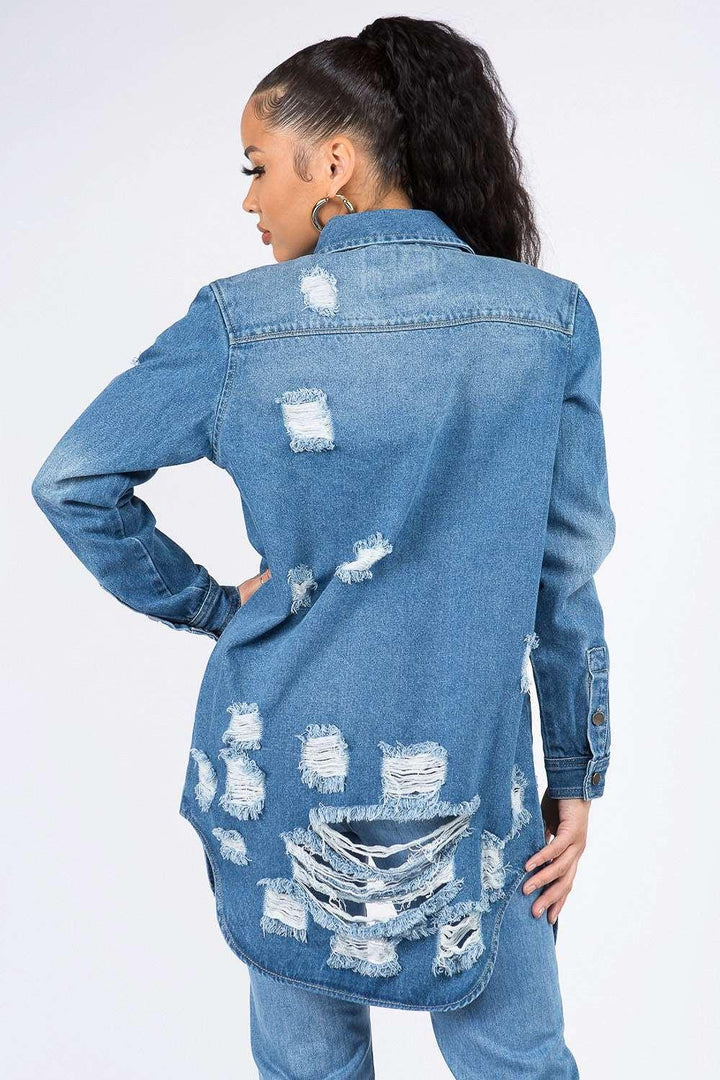 American Bazi Distressed Denim Shirt Jacket Denim Jackets