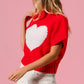 Red BiBi Rib Banded Heart Pattern Valentines Sweater with white heart knit design