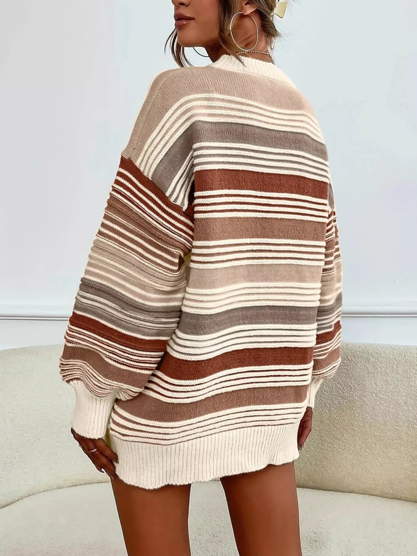 Rainbow Striped Drop Shoulder Oversized Sweater | Sweaters Daverri Fashions