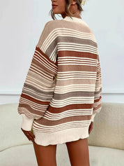 Rainbow Striped Drop Shoulder Oversized Sweater | Sweaters Daverri Fashions