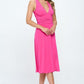 Renee C Deep V Neck Side Slit Lined Dress Midi Dresses
