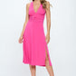 Renee C Deep V Neck Side Slit Lined Dress Midi Dresses