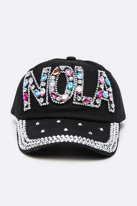 NOLA Crystal Embellished Cotton Cap Black O S Hats