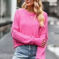 Vibrant pink ribbed-knit round neck drop shoulder long sleeve sweater