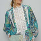POL Lace Detail Printed Button Down Shirt Teal