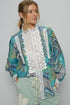 POL Lace Detail Printed Button Down Shirt Teal