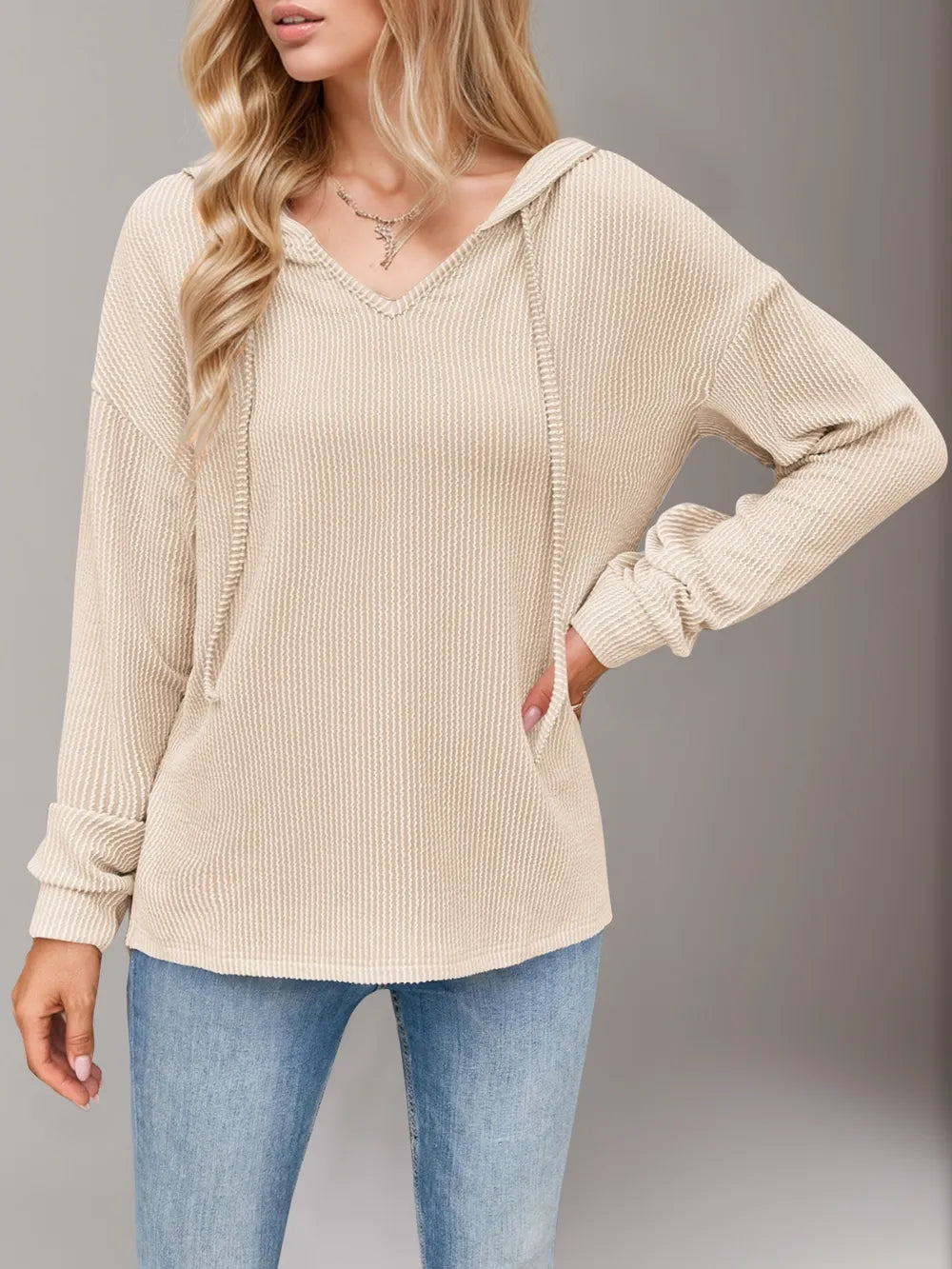 Double Take Drawstring Dropped Shoulder Long Sleeve Hoodie | Hoodies Daverri Fashions