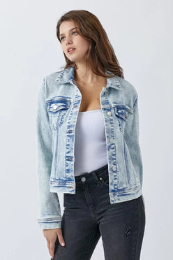 RISEN Button Up Washed Denim Jacket - DAVERRI FASHIONS