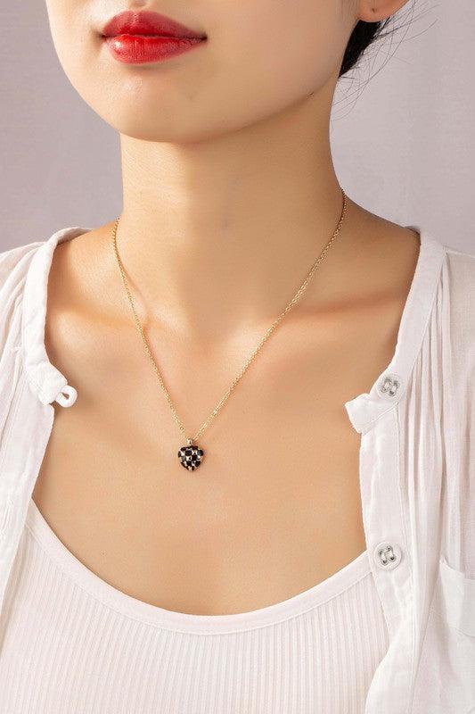 Checker Heart Pendant Necklace Necklaces