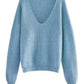 Dropped Shoulder Ribbed Knit V-Neck Sweater - DAVERRI FASHIONS