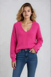 Dropped Shoulder Ribbed Knit V-Neck Sweater | Sweaters Daverri Fashions