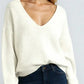 Dropped Shoulder Ribbed Knit V-Neck Sweater - DAVERRI FASHIONS