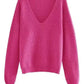 Dropped Shoulder Ribbed Knit V-Neck Sweater - DAVERRI FASHIONS