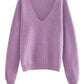 Dropped Shoulder Ribbed Knit V-Neck Sweater - DAVERRI FASHIONS