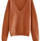 Dropped Shoulder Ribbed Knit V-Neck Sweater - DAVERRI FASHIONS