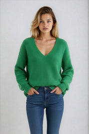 Dropped Shoulder Ribbed Knit V-Neck Sweater | Sweaters Daverri Fashions
