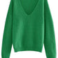 Dropped Shoulder Ribbed Knit V-Neck Sweater - DAVERRI FASHIONS