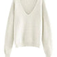 Dropped Shoulder Ribbed Knit V-Neck Sweater - DAVERRI FASHIONS